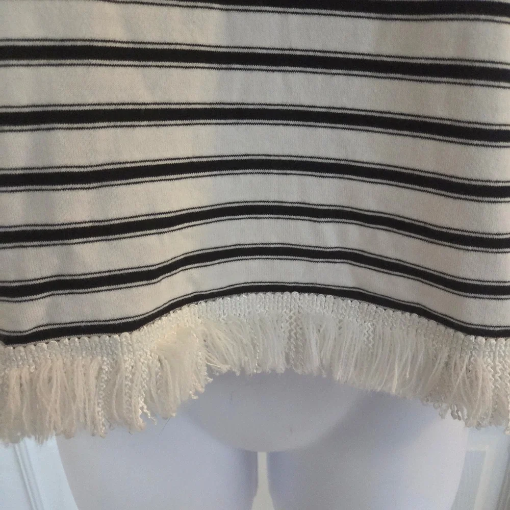 Kate Spade New York S Striped Studded Fringe Hem Top Black White Designer Basic